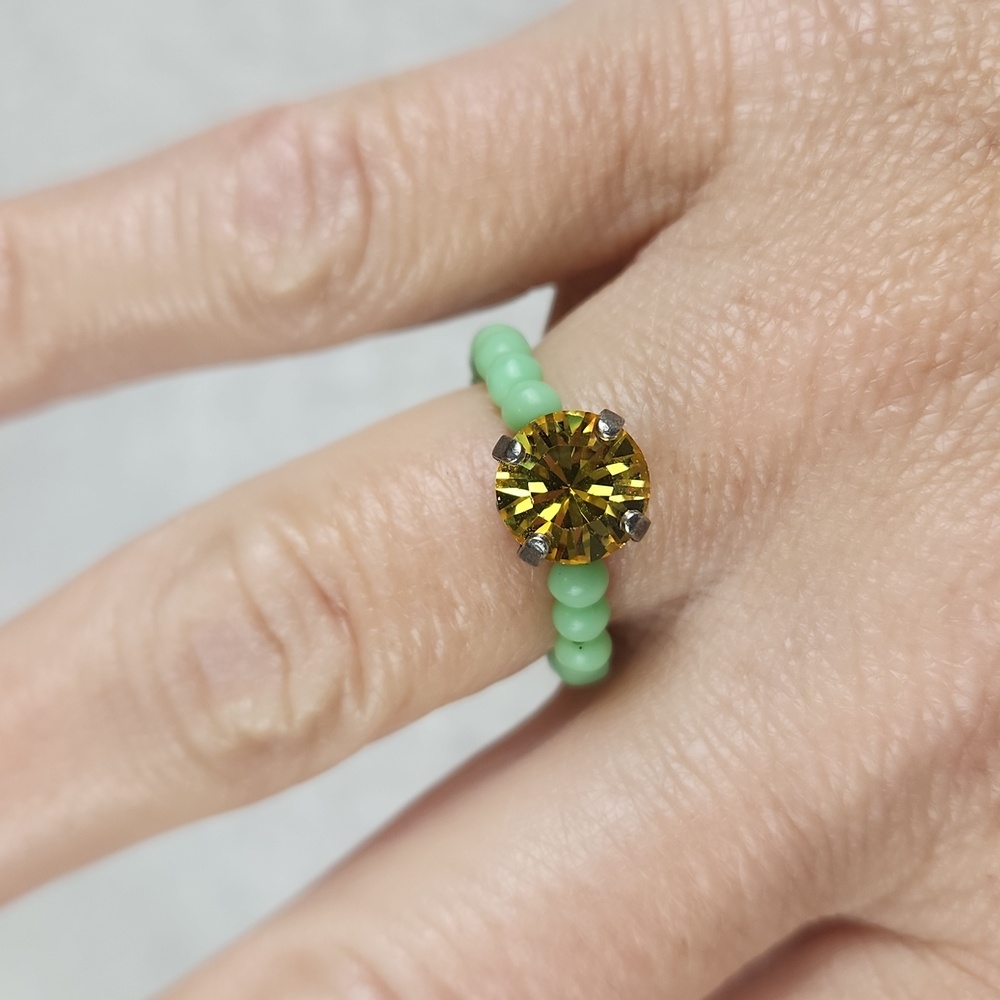 Sabika Lime Green Beaded Ring with Yellow Crystal